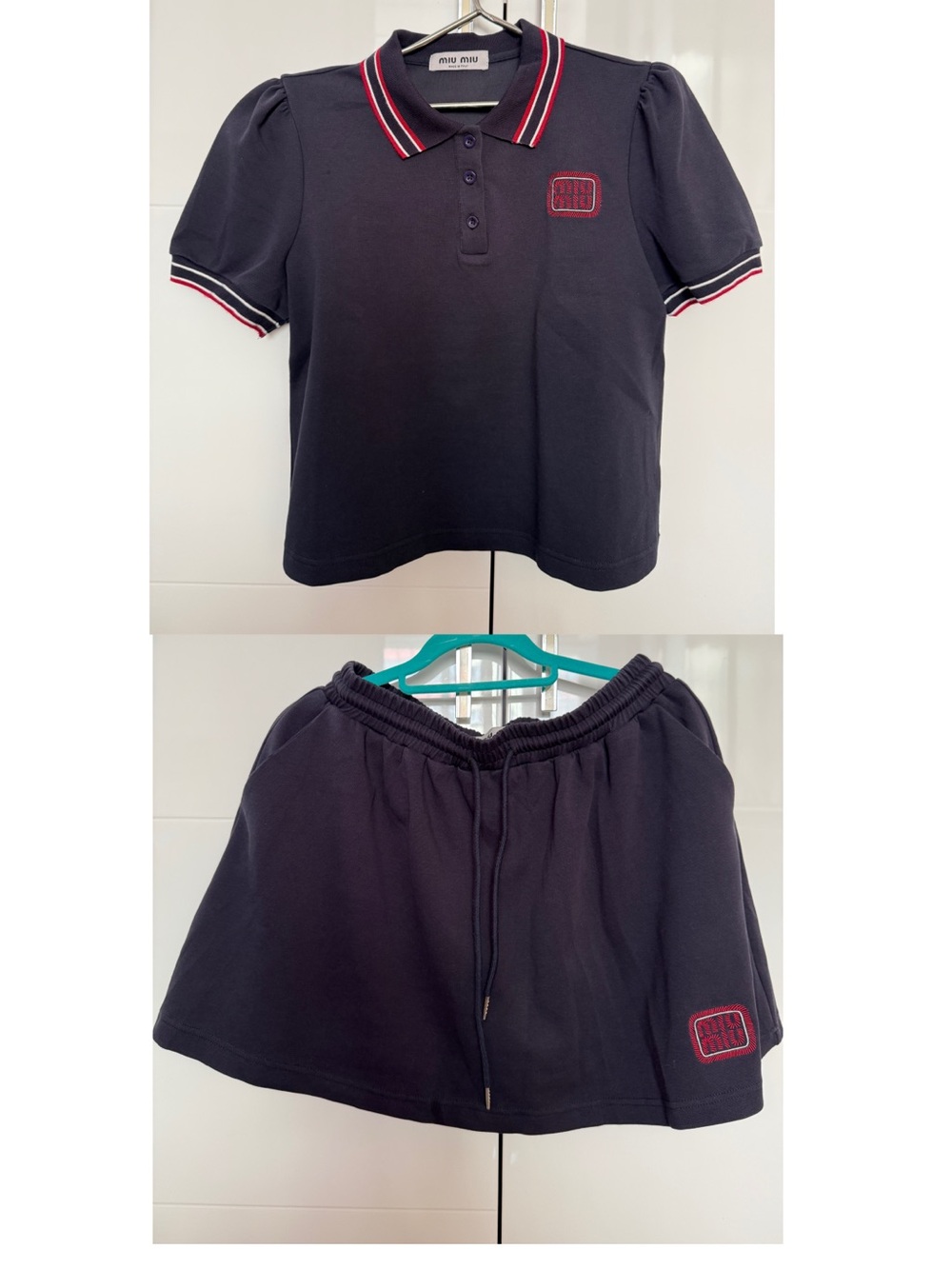 Miu Miu L Navy Polo + Skort Set w/ Built-in Shorts